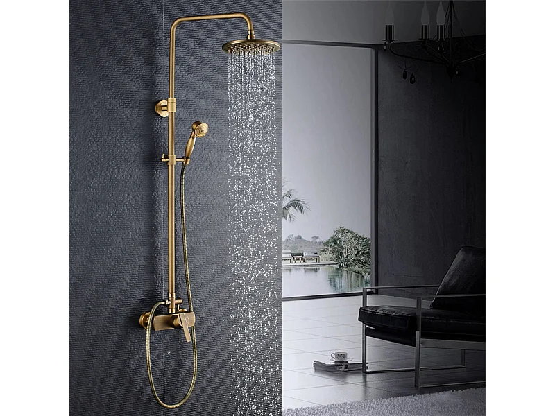 AURALUM MAX Columna Ducha Latón Retro Sistema de Ducha Ajustable Set de Ducha Mural Set Kit Ducha Bronce Mezclador Ducha para Baño
