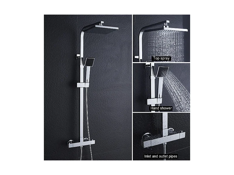 AURALUM MAX Square Duschsystem Duschsäule mit Mischbatterie Thermostat Duschsäule Duschsystem Messingkörper
