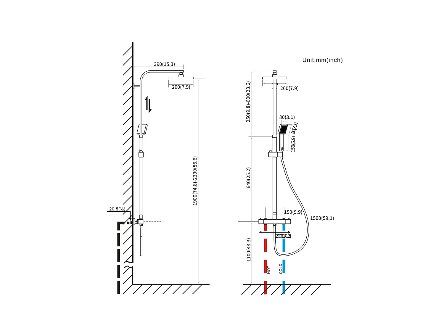 AURALUM MAX Sistema Doccia Quadrato Colonna Doccia con Miscelatore Colonna Doccia TErmostatico Sistema Doccia Corpo in Ottone