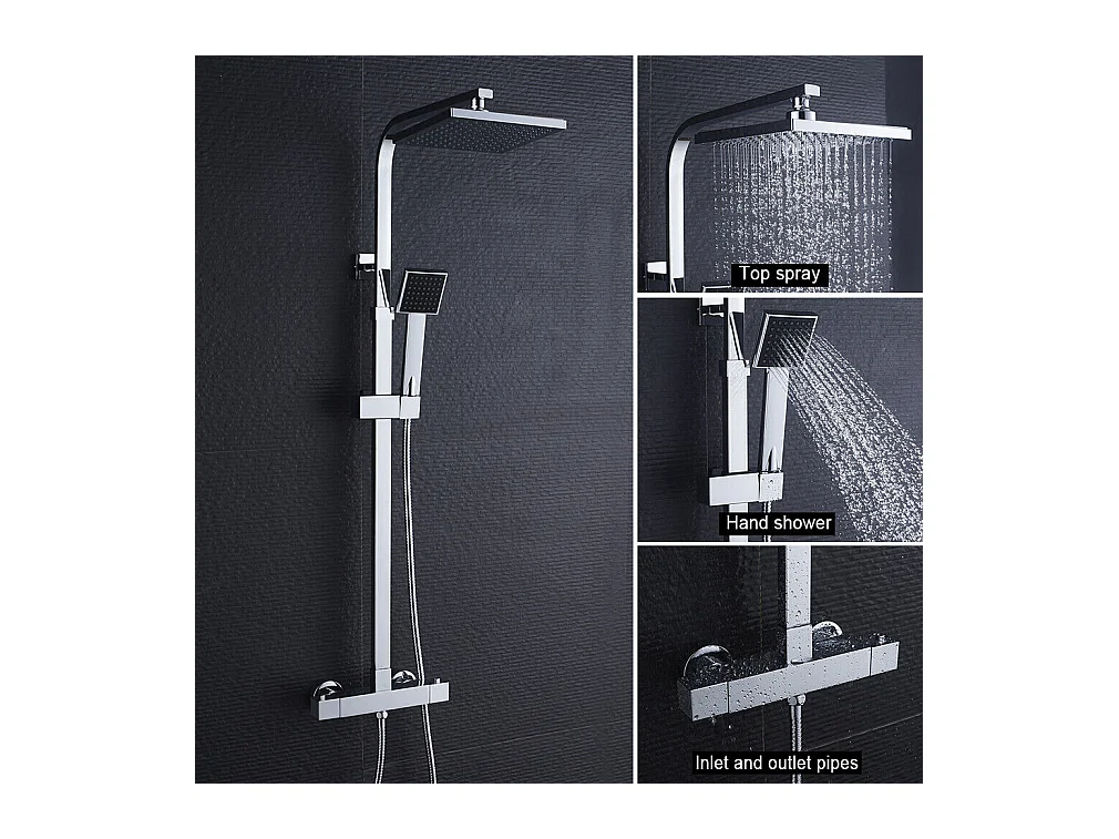 AURALUM MAX Douchesysteem Vierkant Douchekolom met Mengkraan Thermostatische Douchekolom Douchesysteem Messing Body