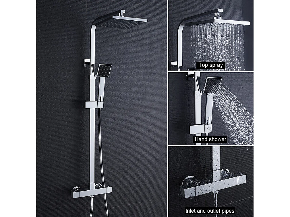 AURALUM MAX  Système de Douche Carré Colonne de Douche avec Mitigeur Colonne de Douche Thermostatique  Système de Douche Corps en Laiton