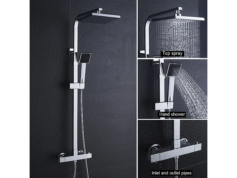 AURALUM MAX  Système de Douche Carré Colonne de Douche avec Mitigeur Colonne de Douche Thermostatique  Système de Douche Corps en Laiton