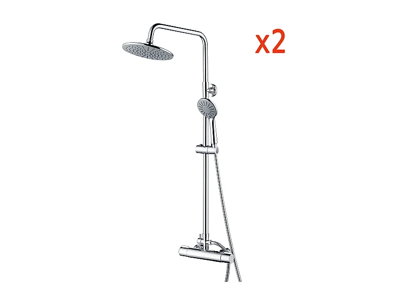 2pcs Colonne de Douche Thermostatique Chromé Ensemble Douche Ronde en Laiton Système de Douche Hauteur Réglable Douchette avec 3 Jets D'eau