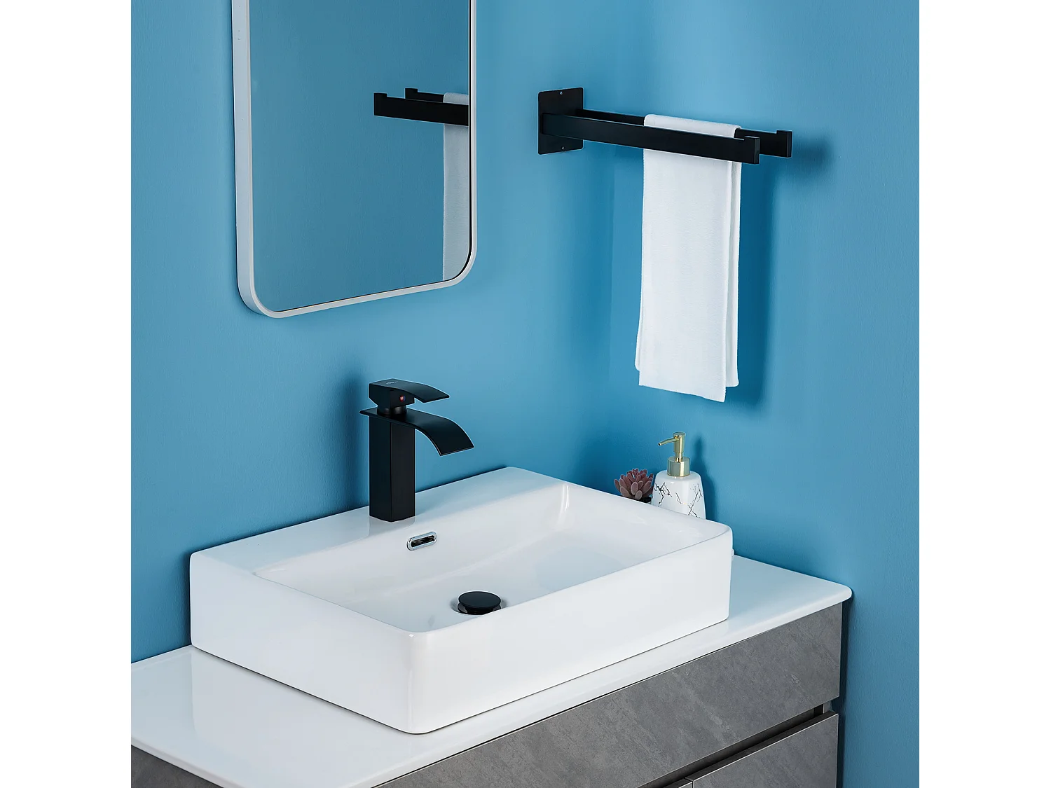 Columna de ducha InterrupTeur con asa Juego de ducha+Porta Toallas Baño Adhesivo/Perforación,Barras Porta Toallas Mural de Inox,Negro