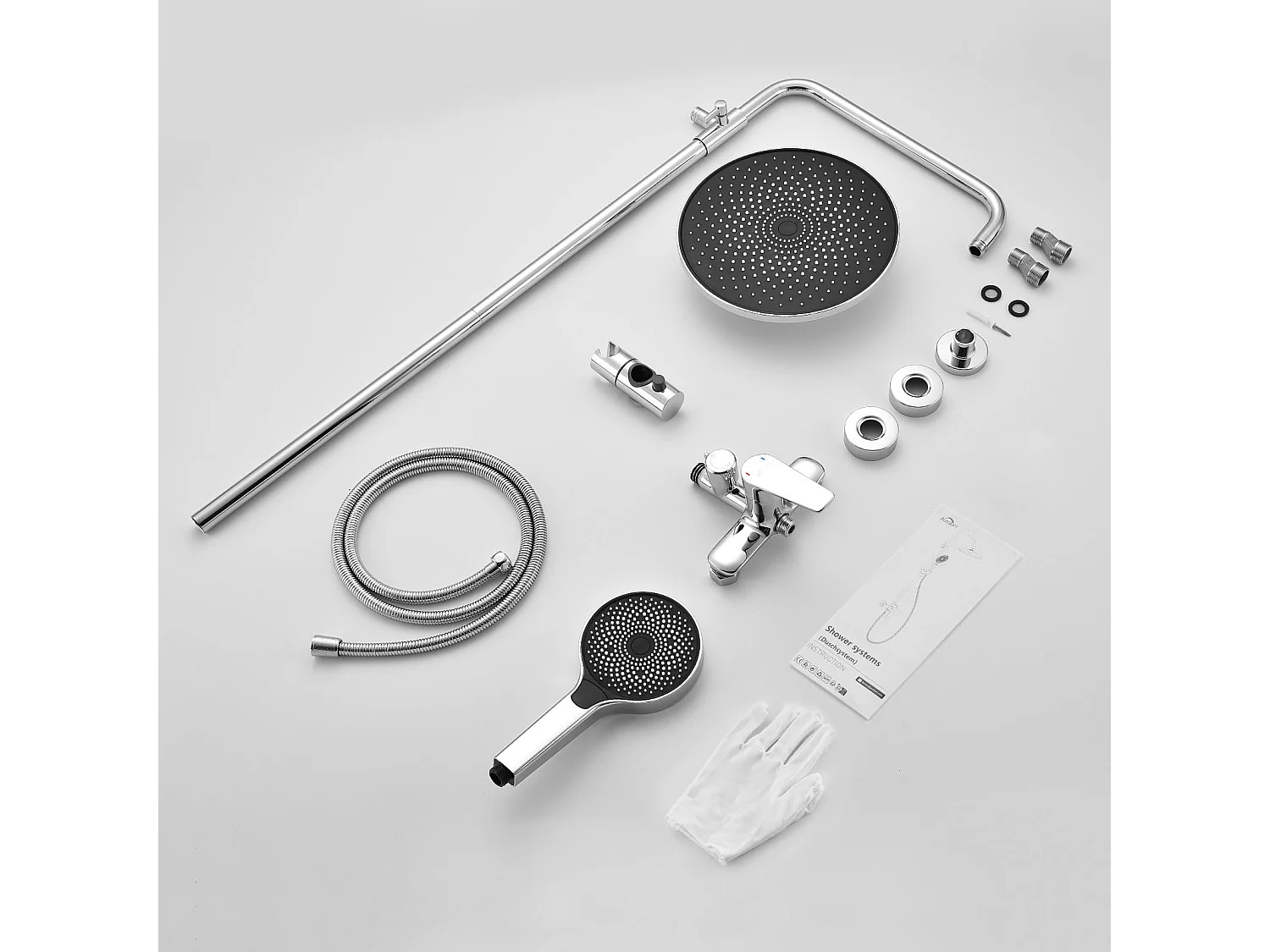 Colonna Doccia,Colonna Doccia con Miscelatore Altezza Regolabile,Miscolatore Vasca avEc Testa Doccia 26 * 26cm,Pomello a mano 3 Getti Bagno