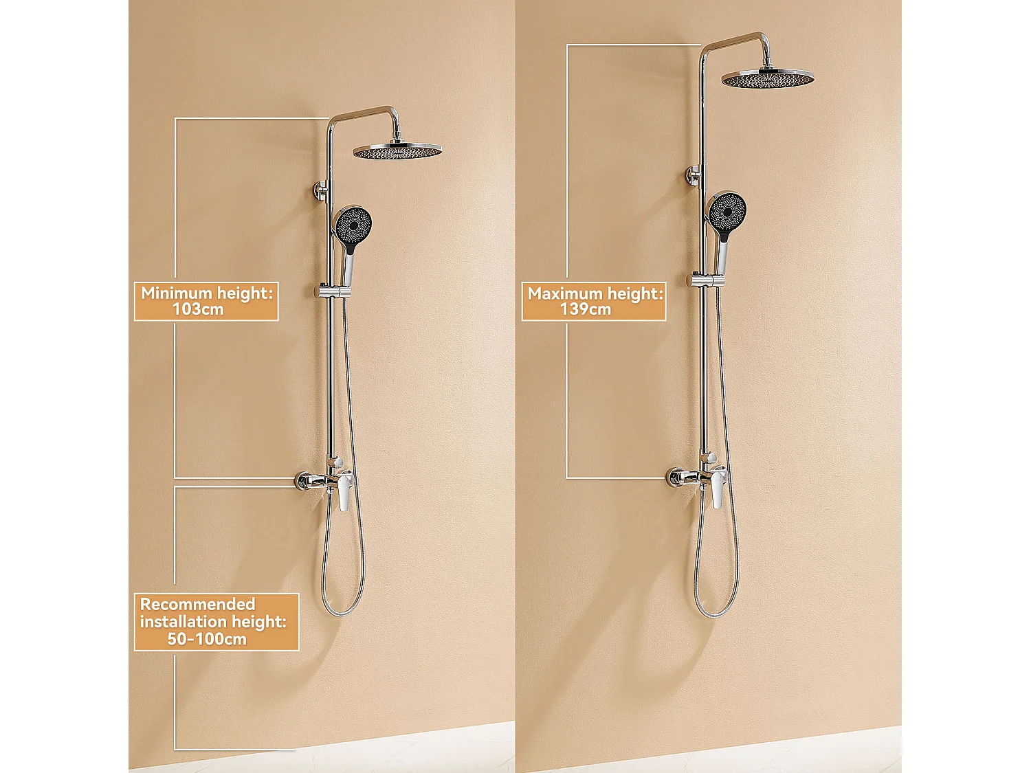 Colonna Doccia,Colonna Doccia con Miscelatore Altezza Regolabile,Miscolatore Vasca avEc Testa Doccia 26 * 26cm,Pomello a mano 3 Getti Bagno