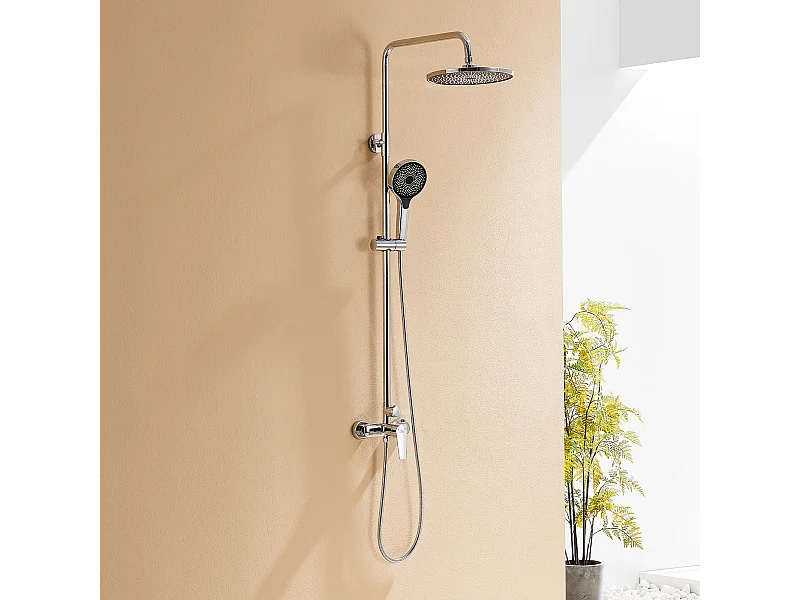 Duschsäule, Duschsäule mit höhenverstellbarem Mischer, Badewannenmischer mit 26 * 26 cm Duschkopf, 3-Strahl-Badezimmer-Handbrause