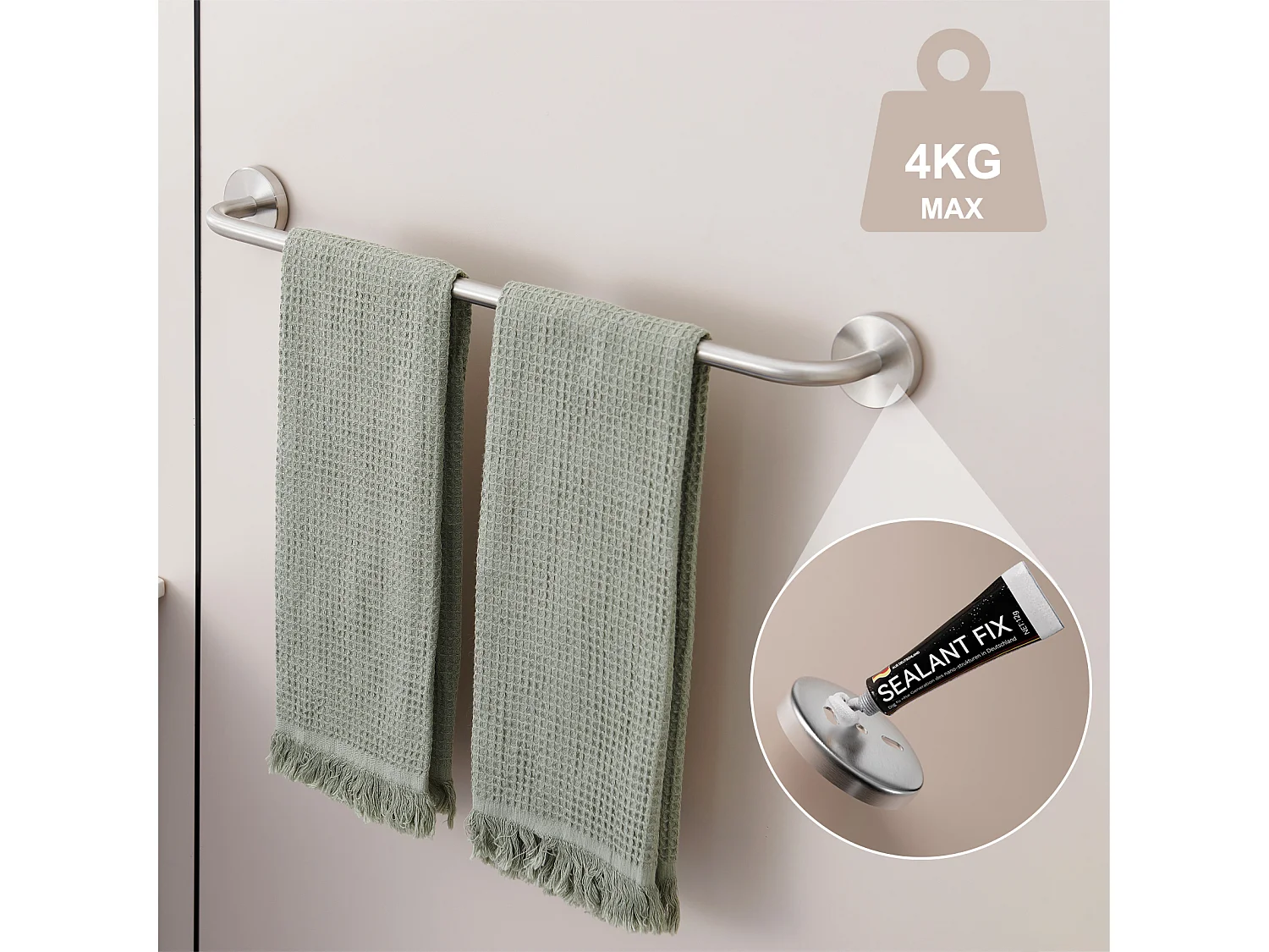 AURALUM MAX Thermostatische Douchekolom In hoogte verstelbaar tussen 96-130cm, Verchroomd + 60cm HanddoekhouderBadkamer Zelfklevend of RVS Boren