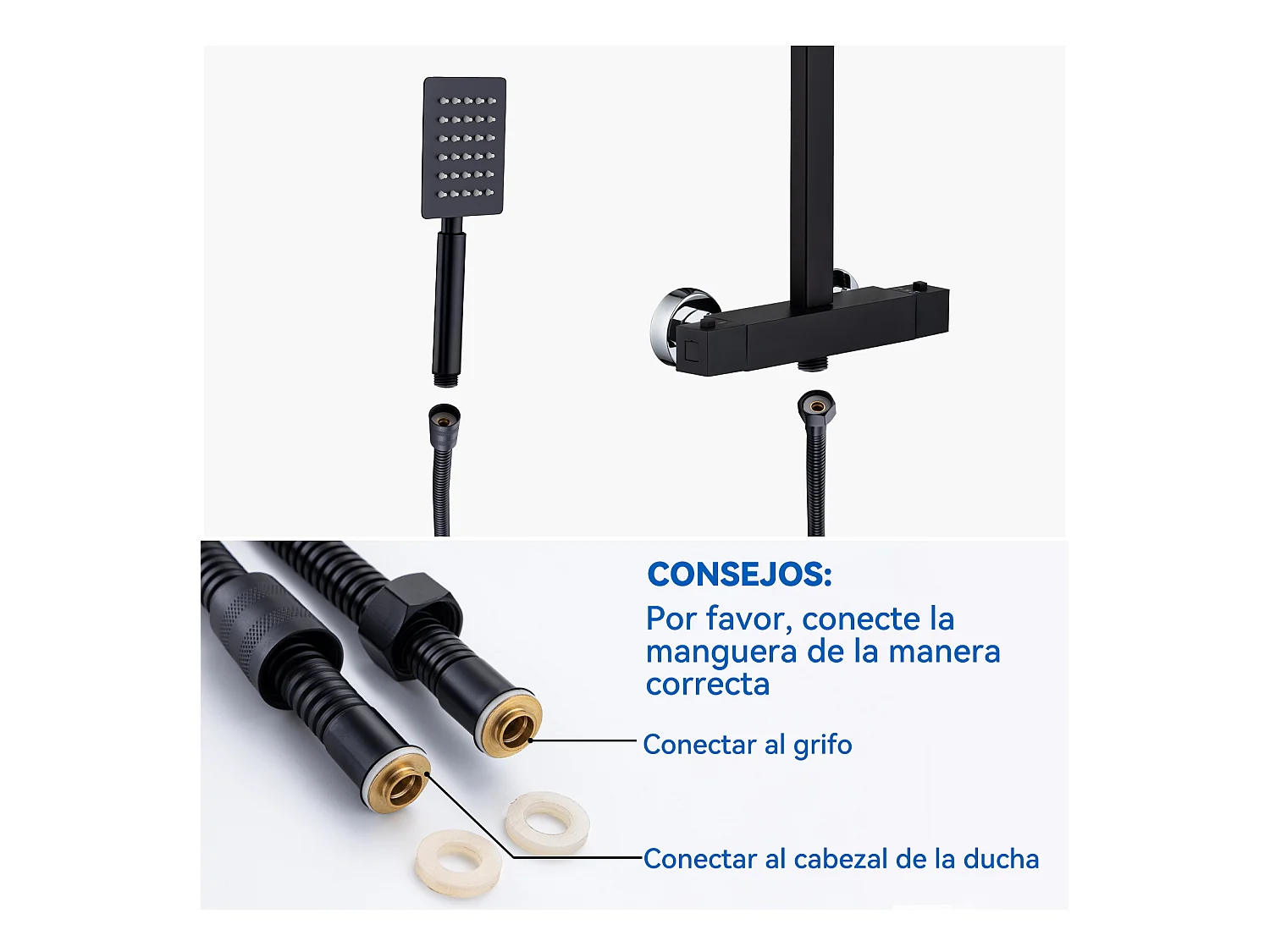 Thermostat-Duschsäule, AURALUM MAX, schwarze Duschsäule, 38 °C, mit Mischbatterie, verstellbares Thermostat-Duschsystem, Höhe 90 – 116 cm