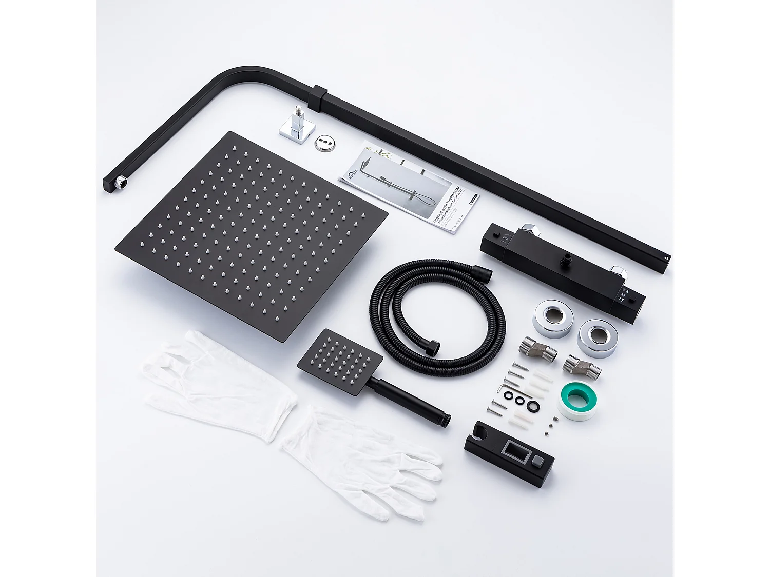 Colonne de Douche Thermostatique,AURALUM MAX Colonne Douche Noir de 38°C avec Mitigeur Systeme Douche Thermostatique Réglable Hauteur 90-116cm