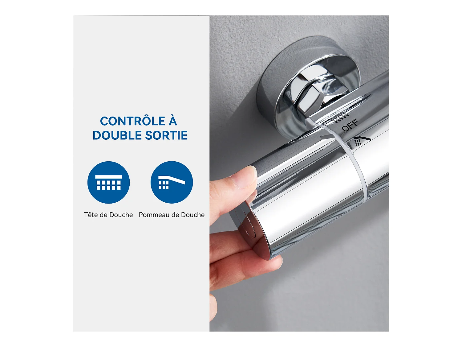 Colonne de Douche Thermostatique,Douchette à Main 3 Jets,9 Pouces Tête de Douche,Ensemble de Douche Hauteur Réglable entre 800-1100mm,Chromé