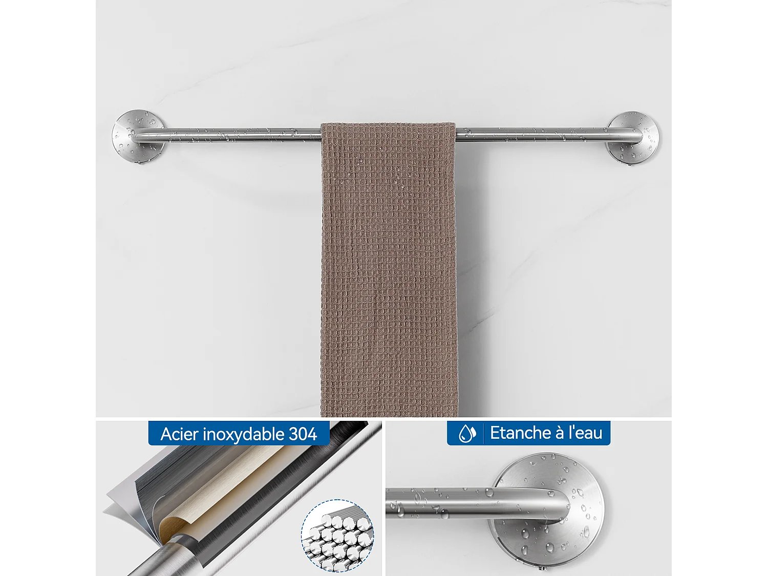 Auralum max Colonne Douche Thermostatique Chromé,Hauteur Réglable,Douchette avec 3 Jets D’eau+Ensemble Salle Bain Accessoire 6 Pièces,Inox,Brossé