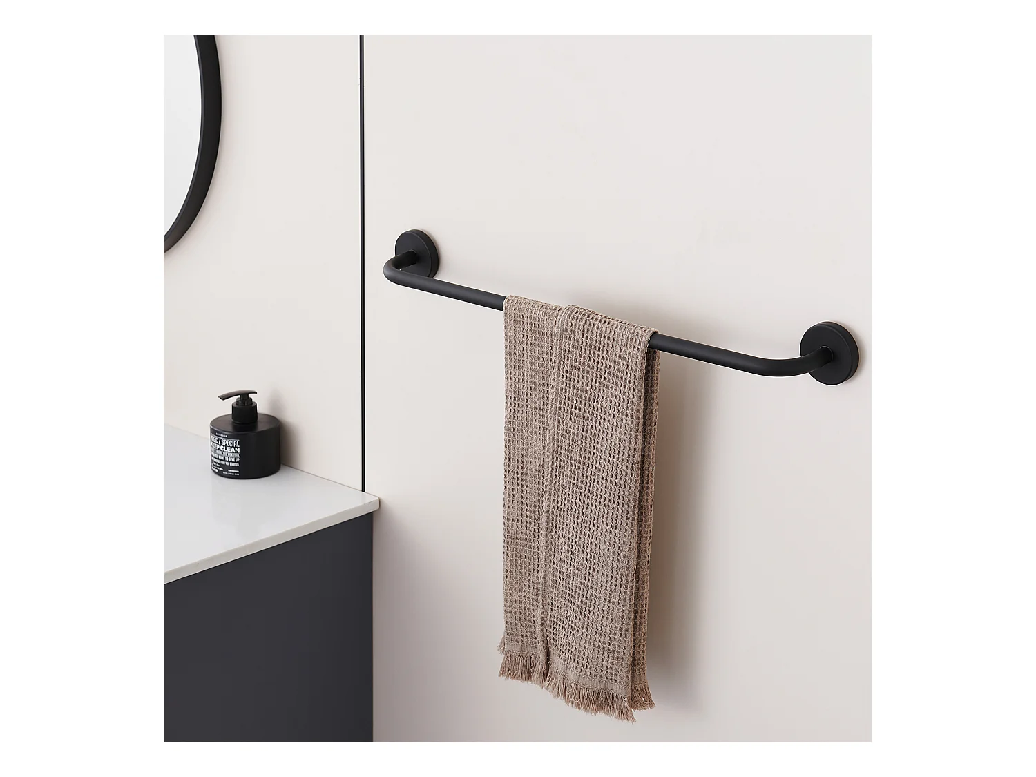 Colonne Douche Thermostatique Noir avec 9,7 Pouces Spray Supérieur pour Salle de Bain+Porte-Serviettes de Salle de Bain,Auto-adhésif/ Perçage,60CM