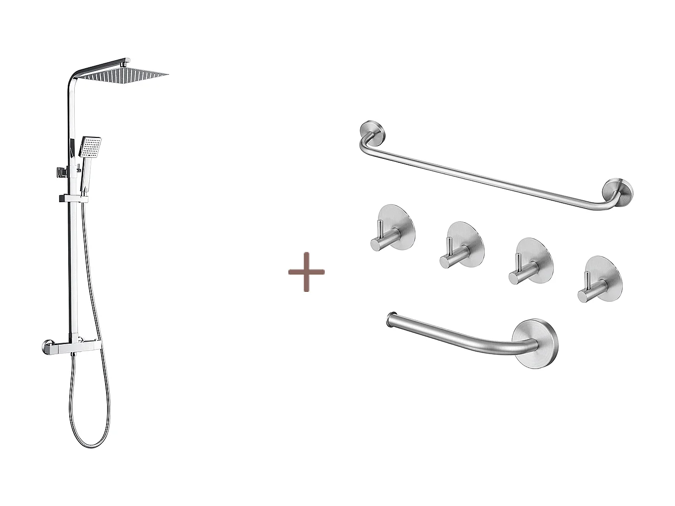 Auralum max Colonna DocciaTermostatica Cromata,Sistema Doccia Corpo Ottone Altezza Regolabile+Set Bagno Accessorio 6 Pezzi, Acciaio Inox,Spazzolato