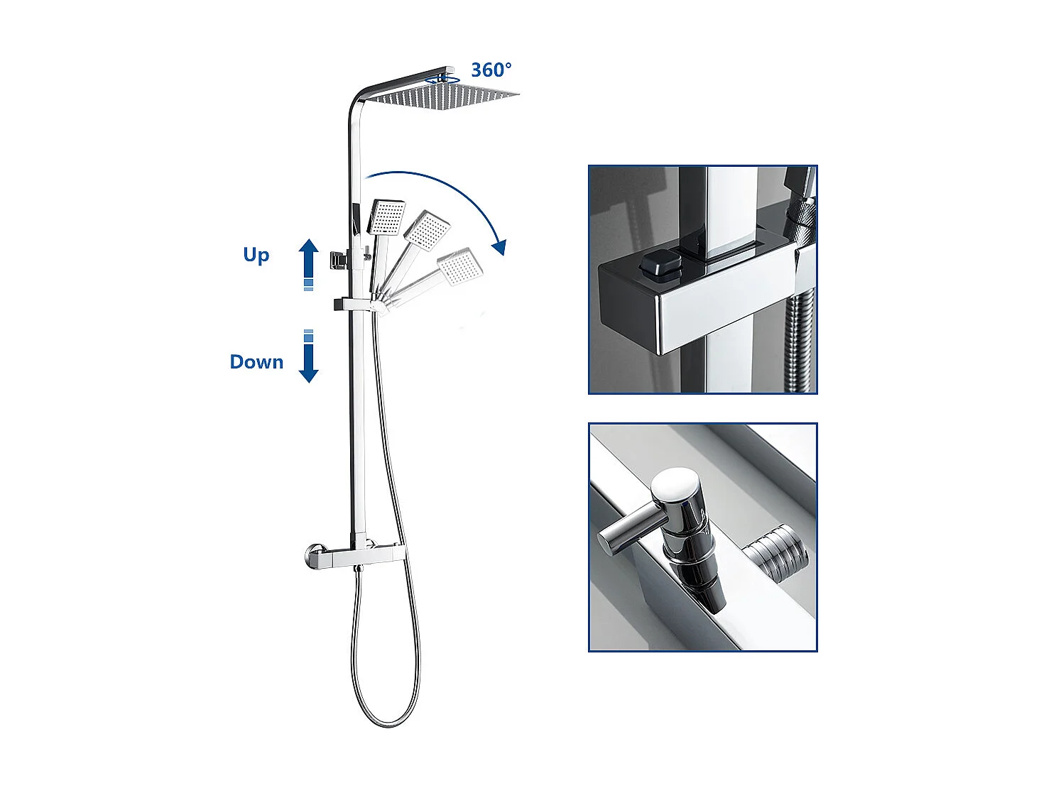 Auralum max Colonna DocciaTermostatica Cromata,Sistema Doccia Corpo Ottone Altezza Regolabile+Set Bagno Accessorio 6 Pezzi, Acciaio Inox,Spazzolato