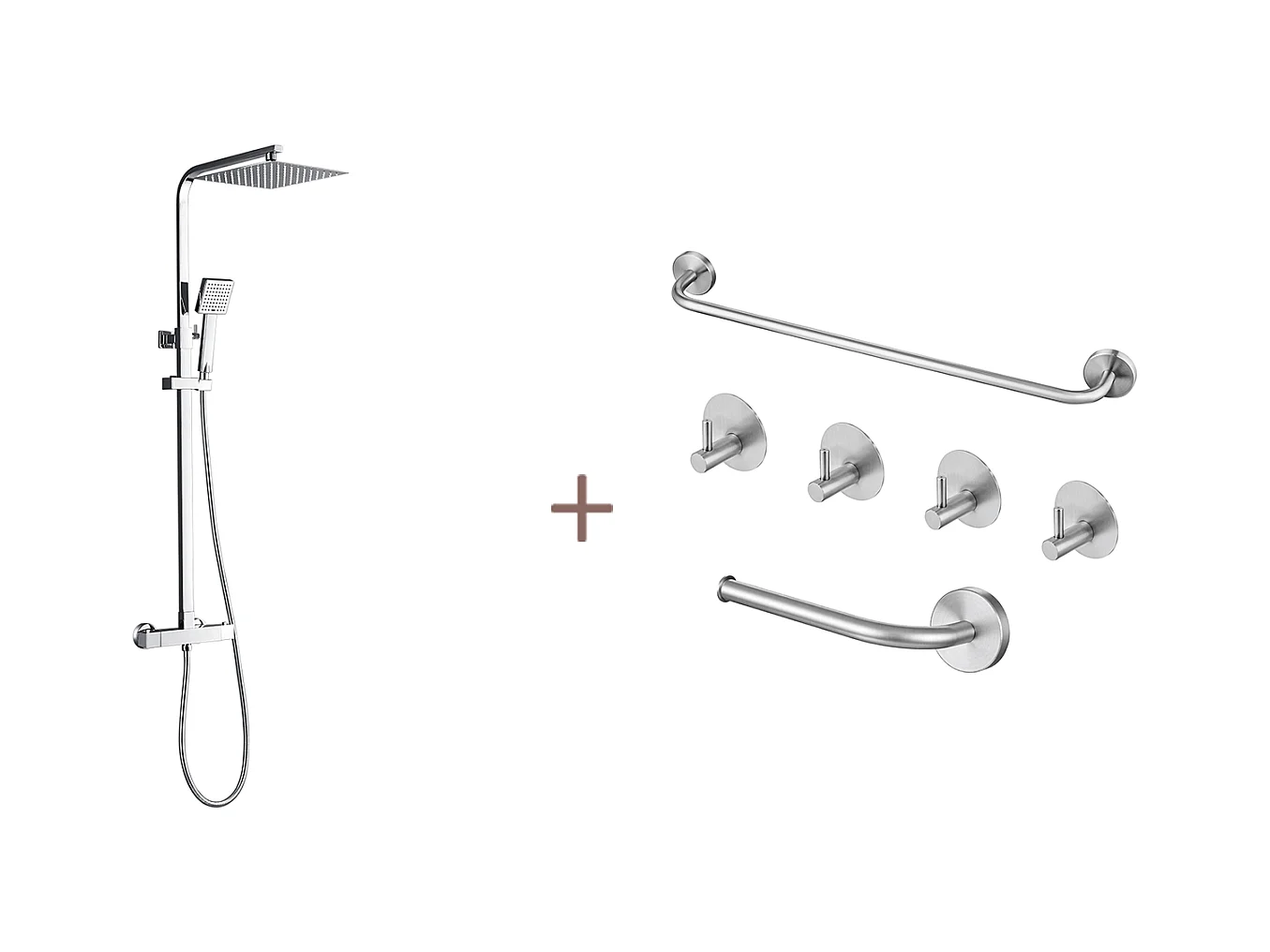 Auralum max Colonne Douche Thermostatique Chromé,Système Douche Corps Laiton Hauteur Réglable+Ensemble Salle Bain Accessoire 6 Pièces,Inox,Brossé