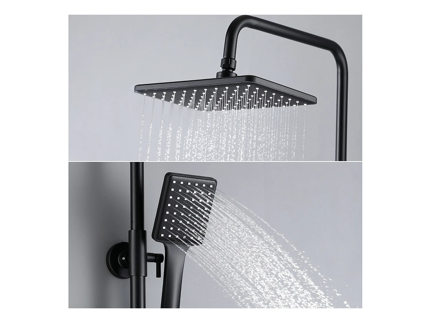 AURALUM MAX Colonna Doccia Nero 2 Funzioni Set Doccia in Ottone con Doccia Testa Rettangolo, Alta Regolabile 90-120 cm