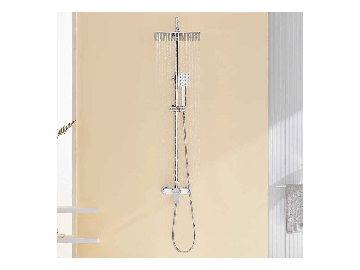 AURALUM MAX Colonne de Douche Chromé avec Mitigeur Hauteur Réglable entre 90-124cm,Systèmede Douche avec Douchette 29x19cm et Pommeau Douche