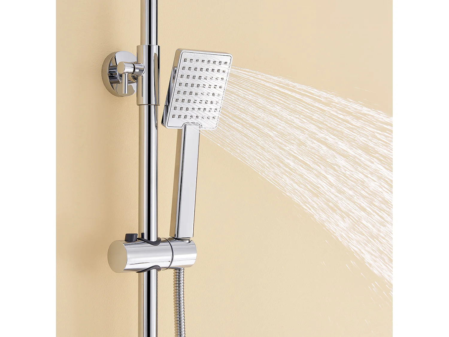 AURALUM MAX Colonne de Douche Chromé avec Mitigeur Hauteur Réglable entre 90-124cm,Systèmede Douche avec Douchette 29x19cm et Pommeau Douche