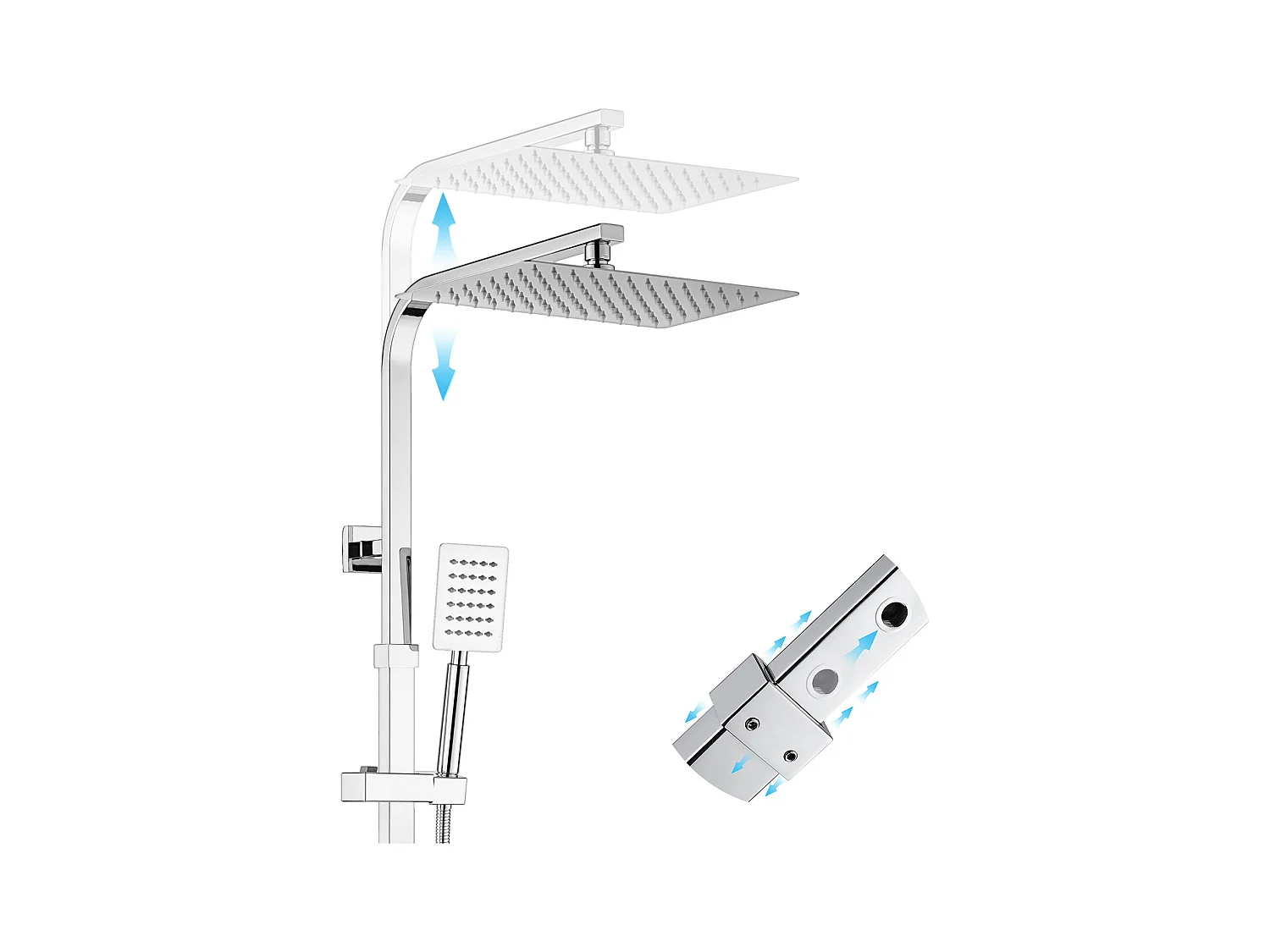 Colonne de Douche Thermostatique Chromée,3 Fonctions Kit de Douche avec 30 * 20cm Douche de Tête,Pommeau de Douche,Mitigeur de Douche Cascade
