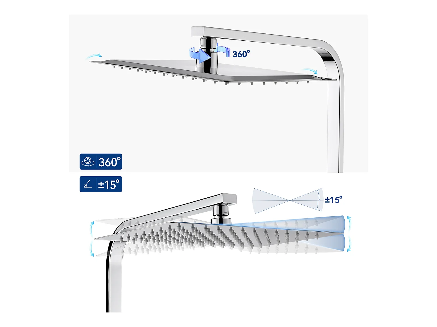 Colonne de Douche Thermostatique Chromée,3 Fonctions Kit de Douche avec 30 * 20cm Douche de Tête,Pommeau de Douche,Mitigeur de Douche Cascade