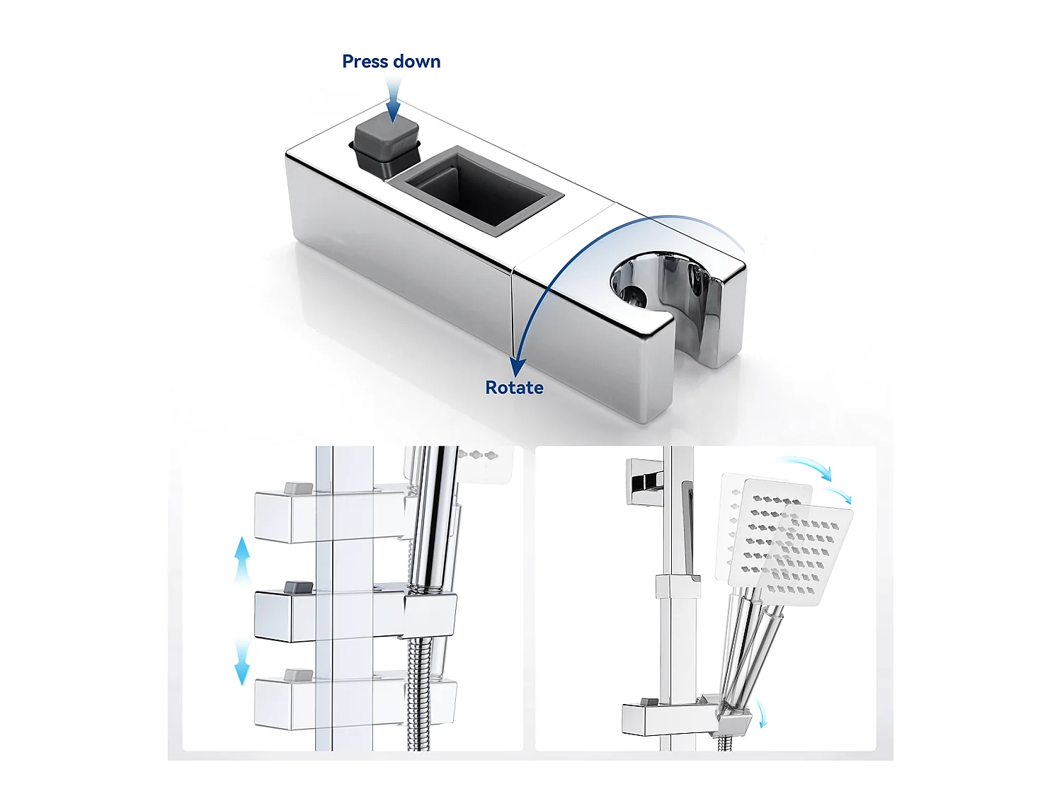 Colonne de Douche Thermostatique Chromée,3 Fonctions Kit de Douche avec 30 * 20cm Douche de Tête,Pommeau de Douche,Mitigeur de Douche Cascade