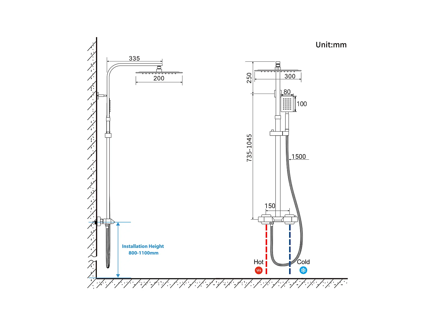 Colonne de Douche Thermostatique Chromée,3 Fonctions Kit de Douche avec 30 * 20cm Douche de Tête,Pommeau de Douche,Mitigeur de Douche Cascade
