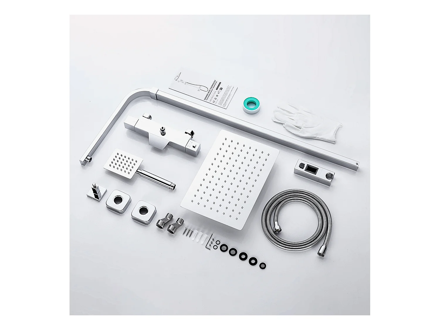 Colonne de Douche Thermostatique Chromée,3 Fonctions Kit de Douche avec 30 * 20cm Douche de Tête,Pommeau de Douche,Mitigeur de Douche Cascade