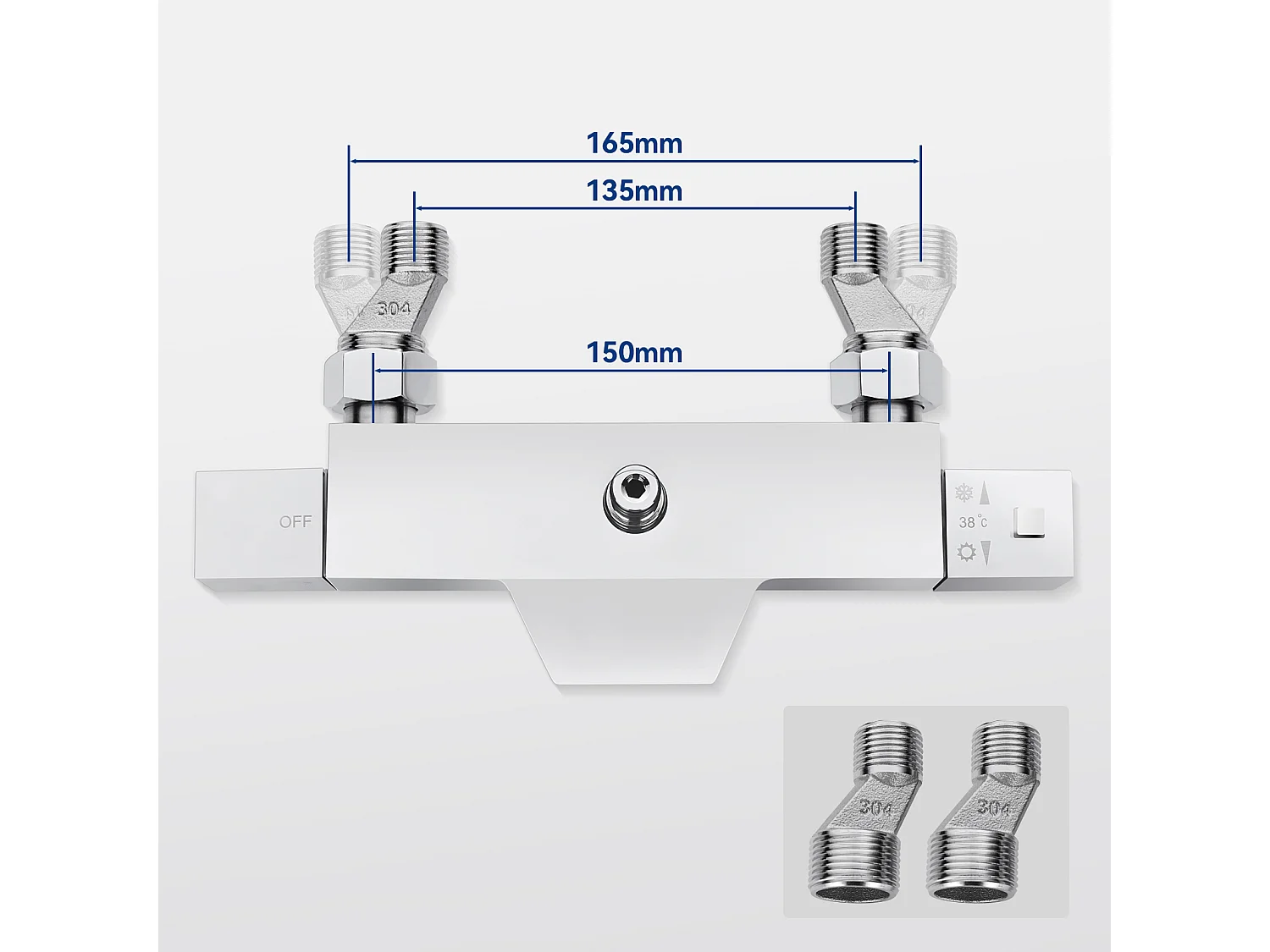 Verchroomde thermostatische douchekolom, 3 functies doucheset met 30 * 20cm douchekopte,Douchekop,Waterval Douchemengkraan
