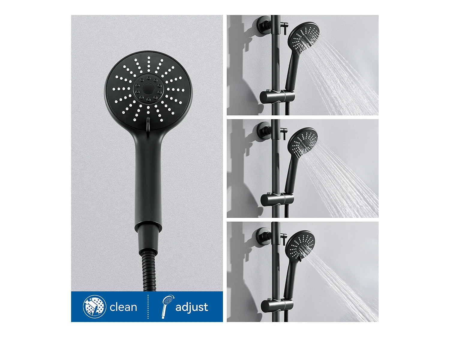 AURALUM MAX Thermostatische Douchekolom Zwart met Mengkraan, Thermostatisch Douchesysteem 38°C, In Hoogte Verstelbaar met Handdouche 3 Stralen en Regen 22,5mm