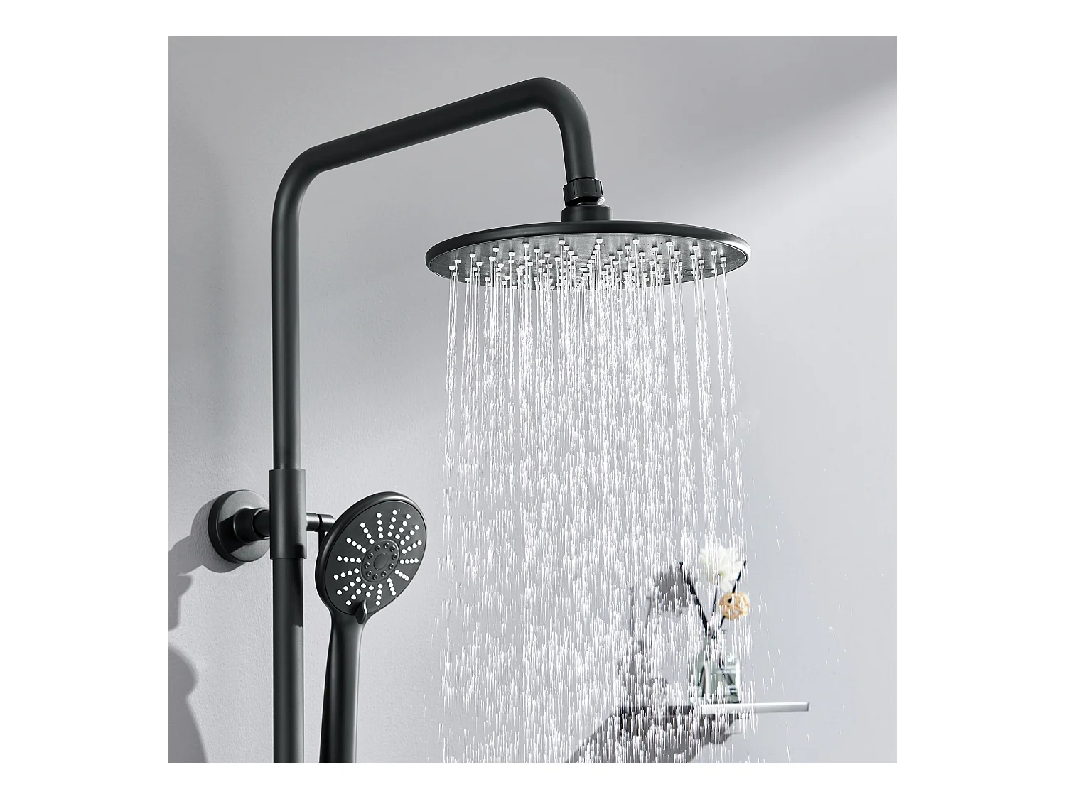 AURALUM MAX Thermostatische Douchekolom Zwart met Mengkraan, Thermostatisch Douchesysteem 38°C, In Hoogte Verstelbaar met Handdouche 3 Stralen en Regen 22,5mm