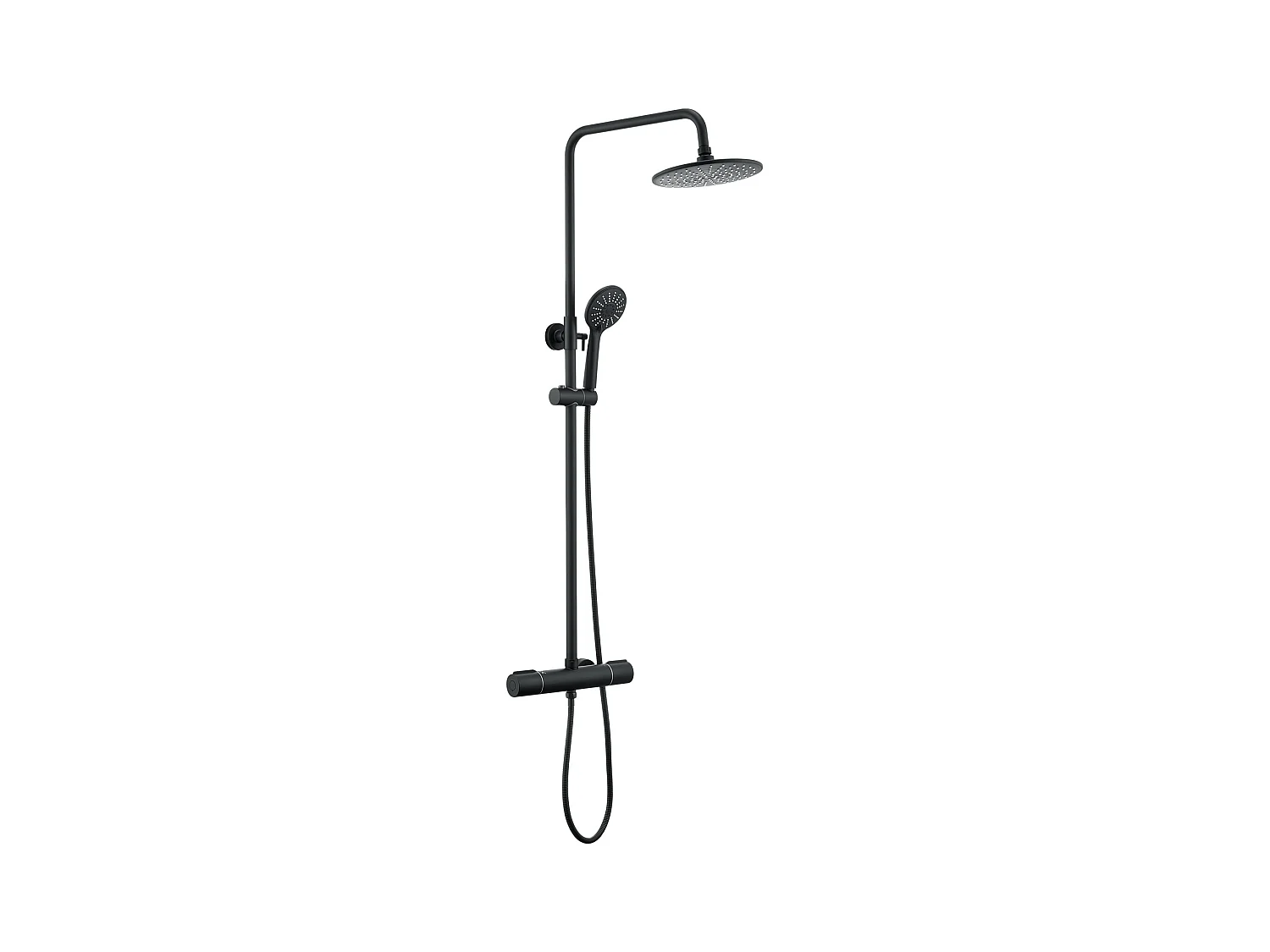 AURALUM MAX Thermostatische Douchekolom Zwart met Mengkraan, Thermostatisch Douchesysteem 38°C, In Hoogte Verstelbaar met Handdouche 3 Stralen en Regen 22,5mm