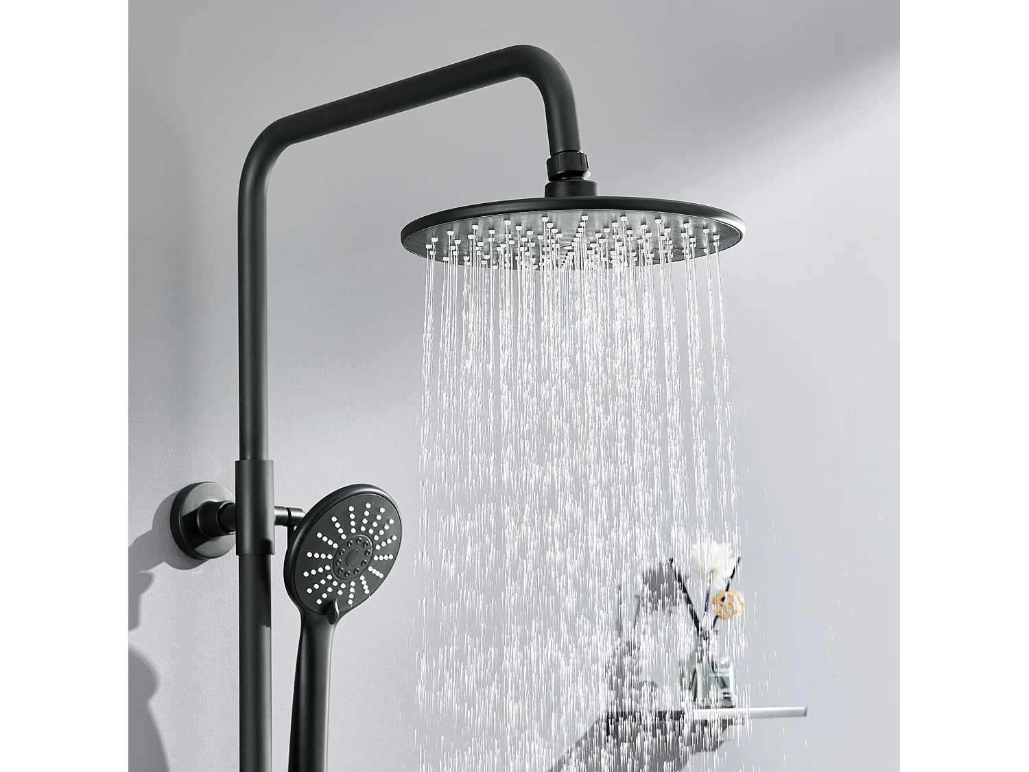 AURALUM MAX Colonne DoucheThermostatique Noir avec Mitigeur,Systeme Douche Thermostatique 38°C,Réglable Hauteur avec Douchette 3 Jets et Pluie 22.5mm