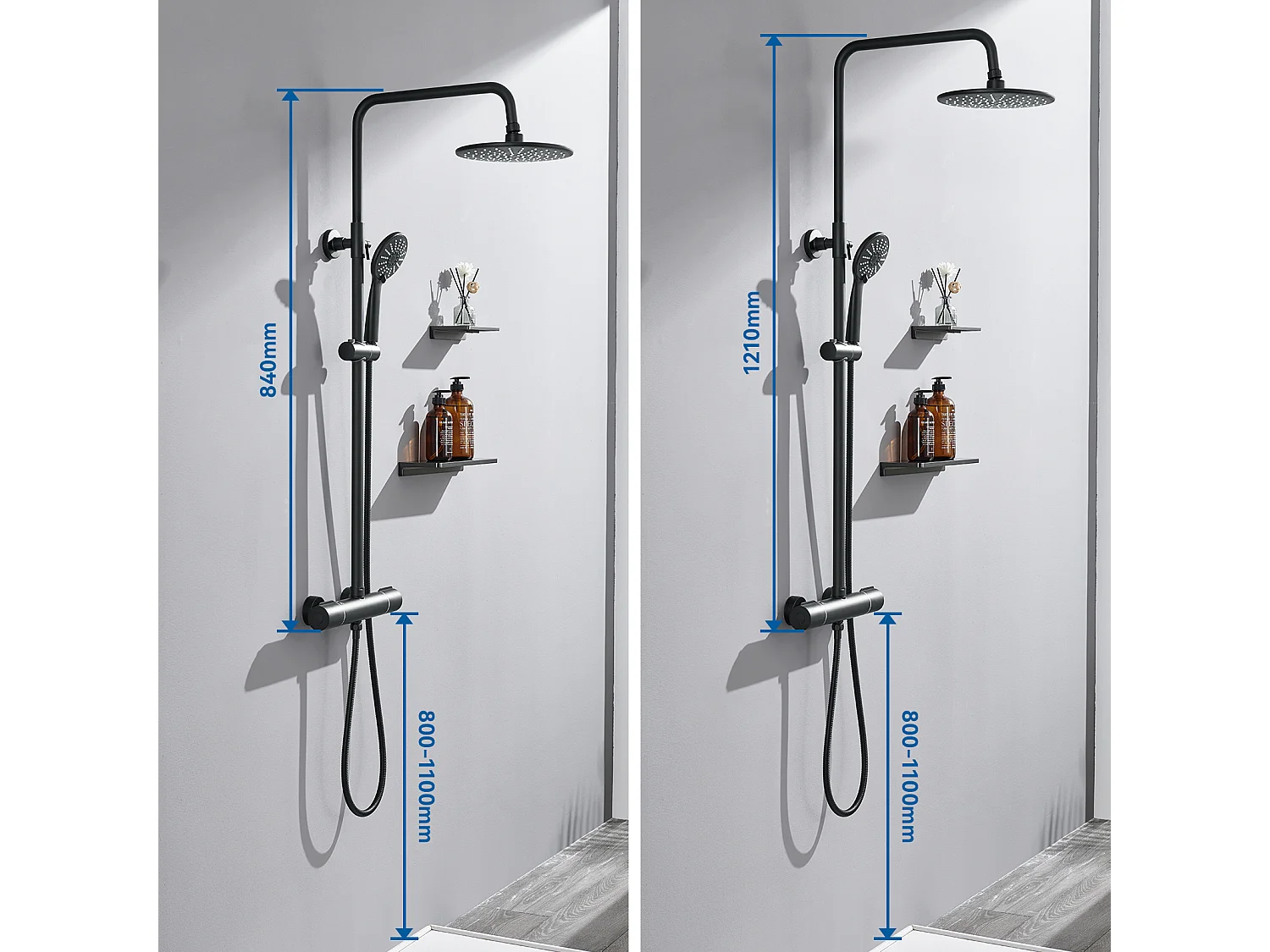 AURALUM MAX Colonne DoucheThermostatique Noir avec Mitigeur,Systeme Douche Thermostatique 38°C,Réglable Hauteur avec Douchette 3 Jets et Pluie 22.5mm