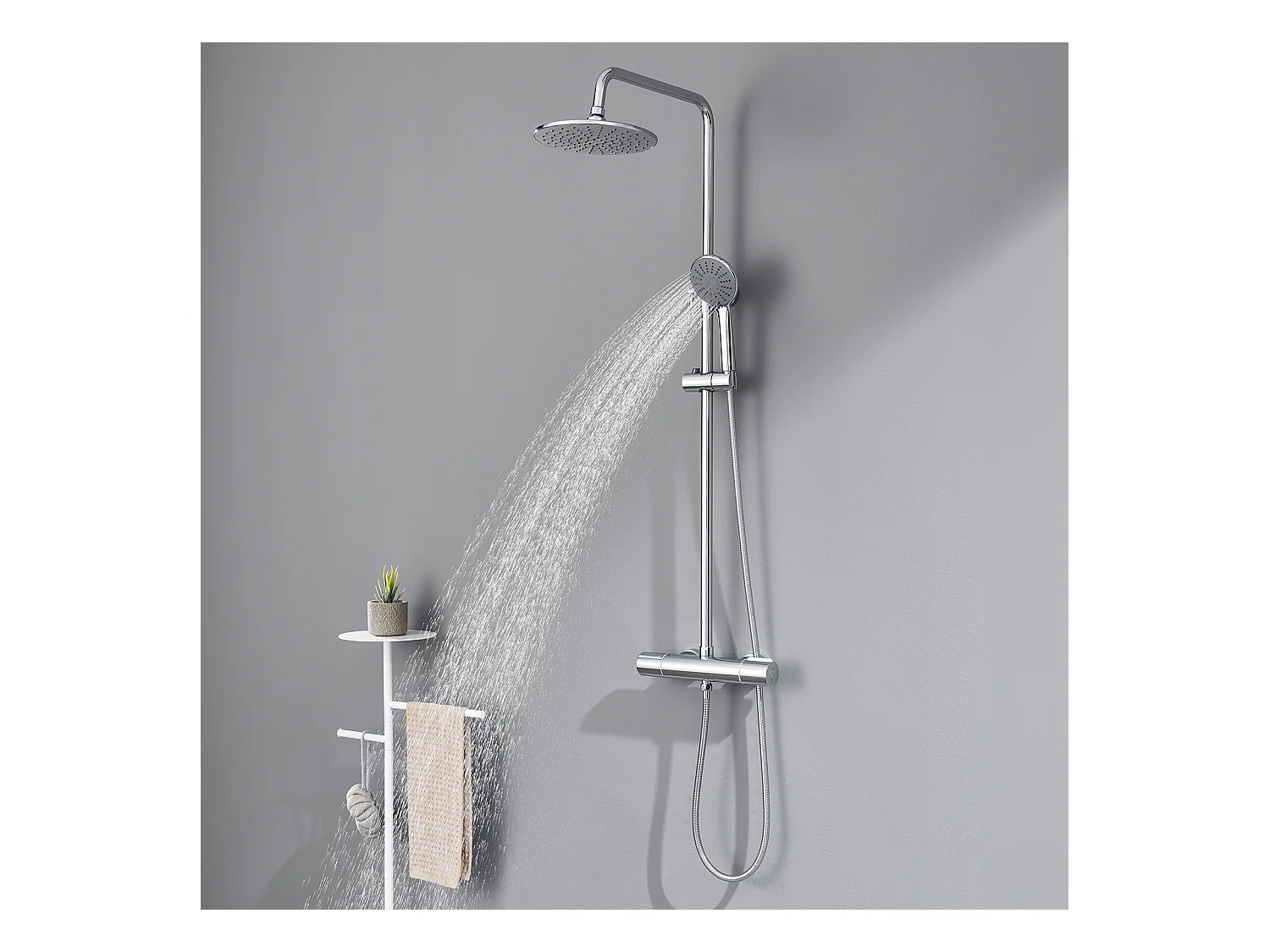 Auralum max Colonne Douche avec Mitigeur Thermostatique Chromé Ensemble Douche Ronde en Laiton Système Douche Hauteur Réglable Douchette 3 Jets D'eau