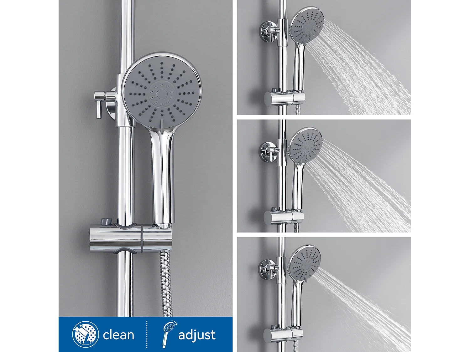 Auralum max Colonne Douche avec Mitigeur Thermostatique Chromé Ensemble Douche Ronde en Laiton Système Douche Hauteur Réglable Douchette 3 Jets D'eau