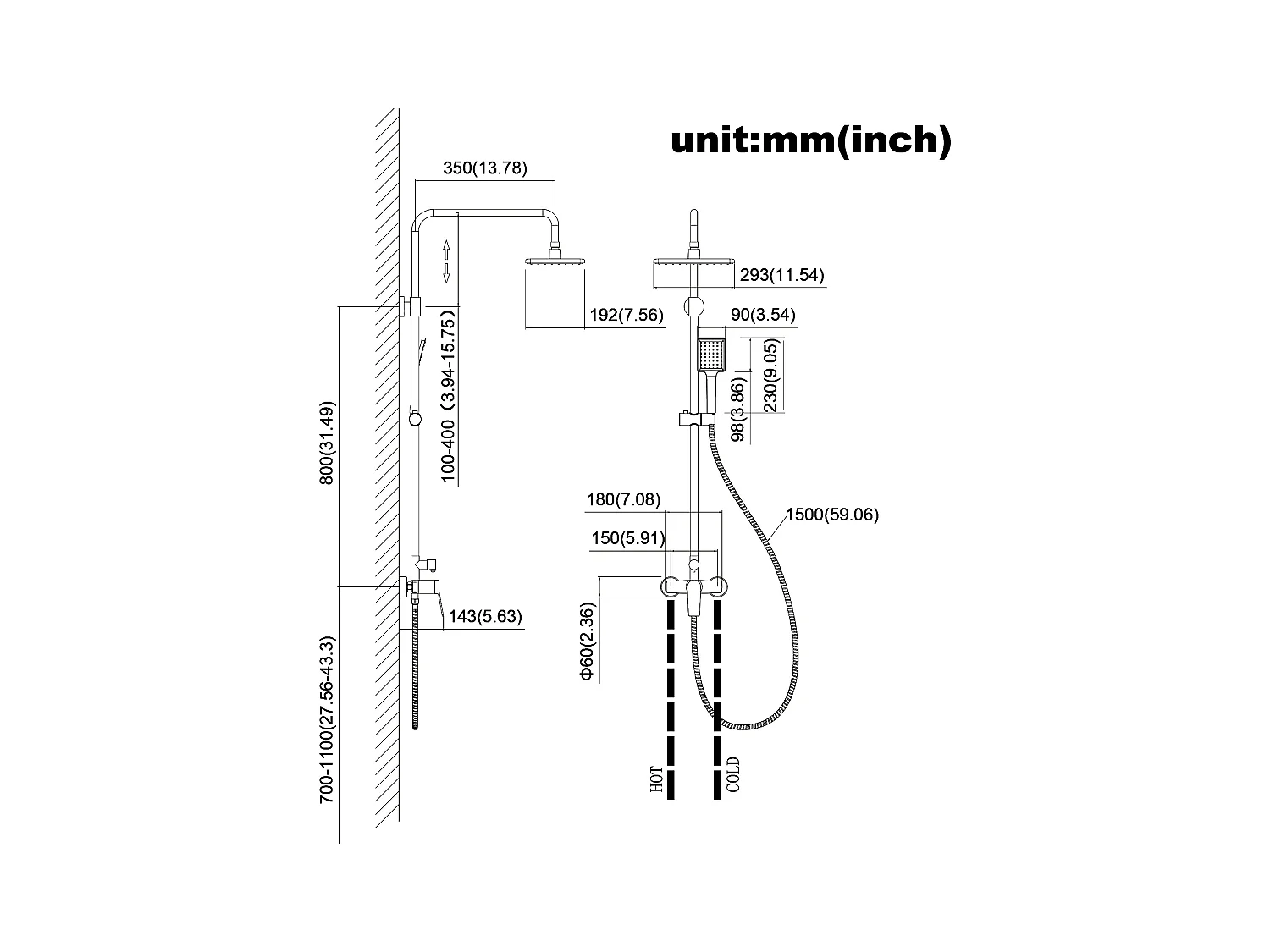 Columna de Ducha Negra con Grifos Conjunto de Ducha Altura Ajustable 2 Funciones con Ducha de Cabeza y Ducha de Mano