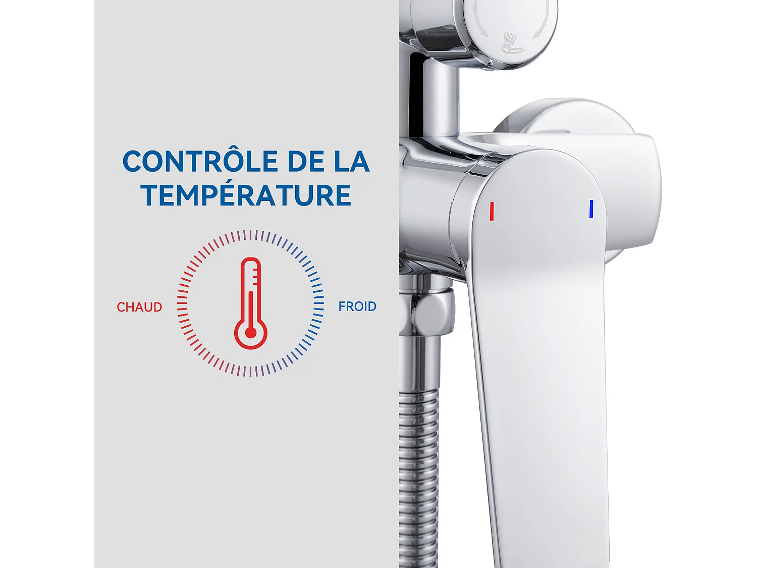 AURALUM MAX  Colonne de Douche Mécanique,Hauteur Réglable 90-1240mm Colonne de Douche Mecanique Kit Set de Douche en Laiton Chromé Solide