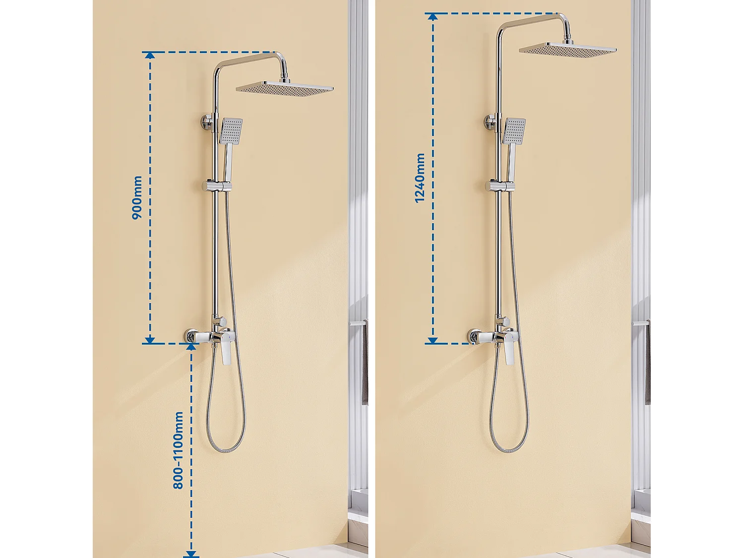 Columna Ducha Mecánica, AURALUM MAX Columna Ducha Cromada,Altura Ajustable 90-1240mm para Baño,Mezclador Ducha con Ducha/Ducha