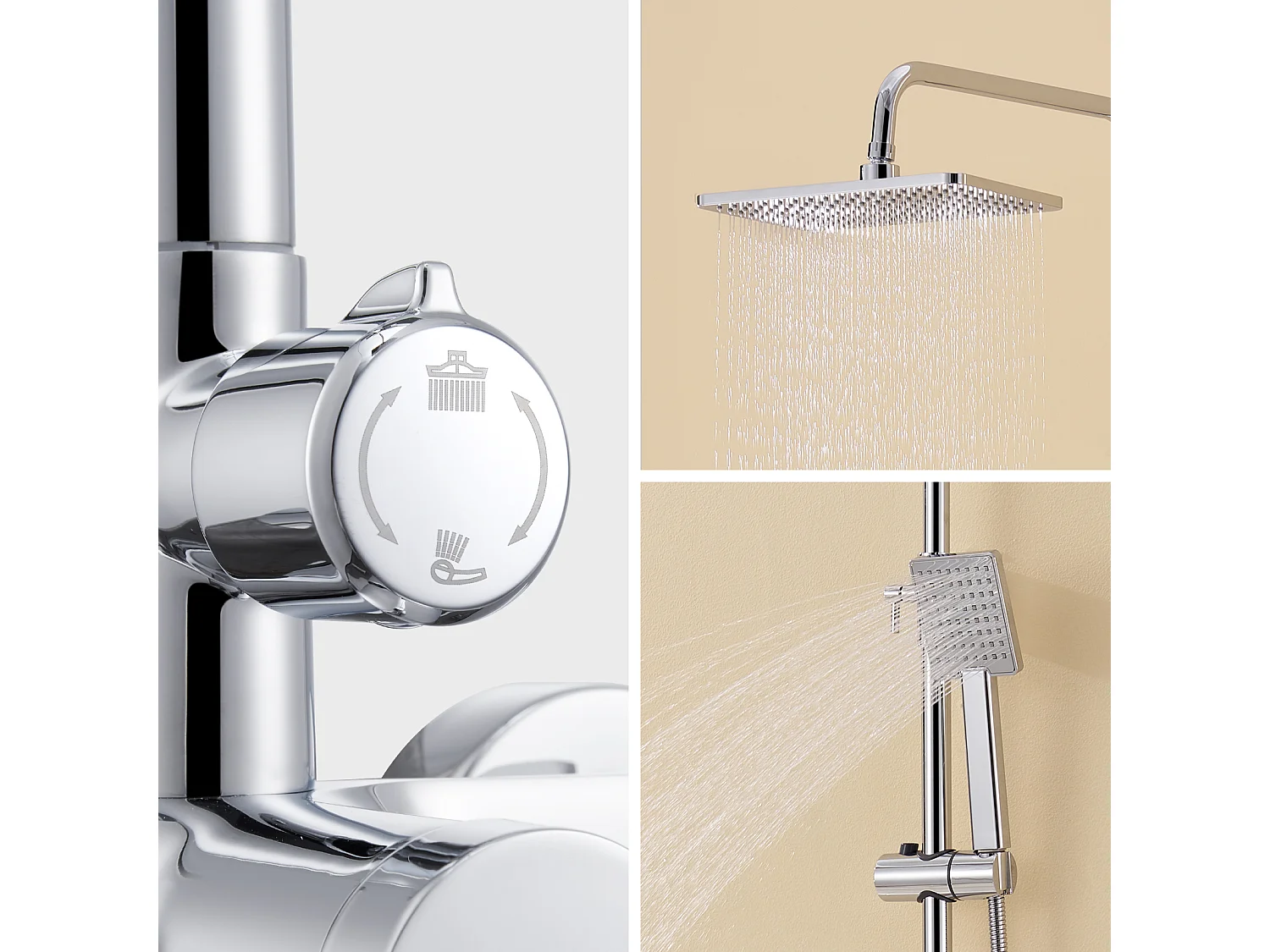 Columna Ducha Mecánica, AURALUM MAX Columna Ducha Cromada,Altura Ajustable 90-1240mm para Baño,Mezclador Ducha con Ducha/Ducha