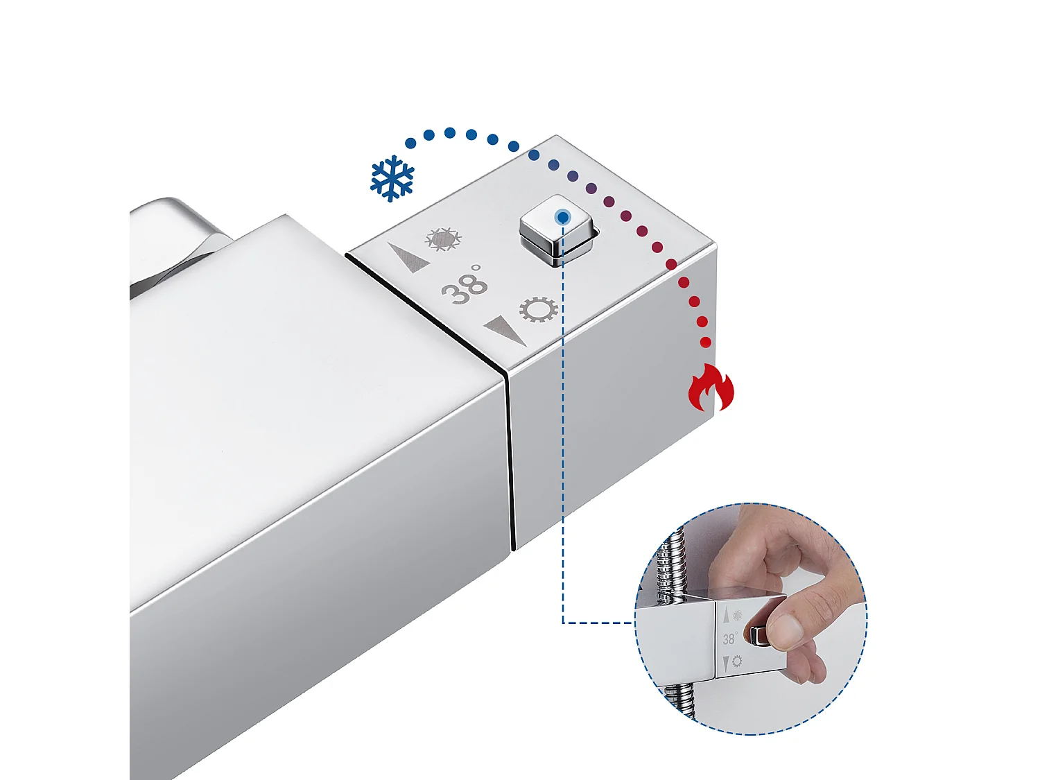 Sistema de Ducha Cuadrado Columna Ducha con Mezclador Termostático Sistema Ducha Cuerpo de Latón+Porta Toalla Baño Adhesivo/Perforación,Cepillado