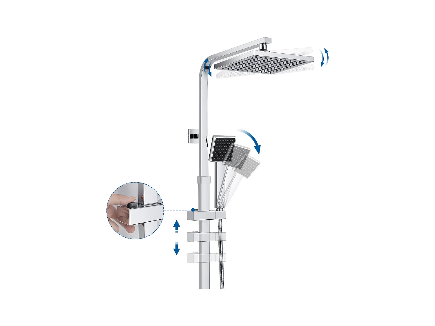 Système de Douche Carré Colonne Douche avec Mitigeur Thermostatique Système Douche Corps en Laiton+Porte Serviette Salle Bain Adhésif/Perçage,Brossé