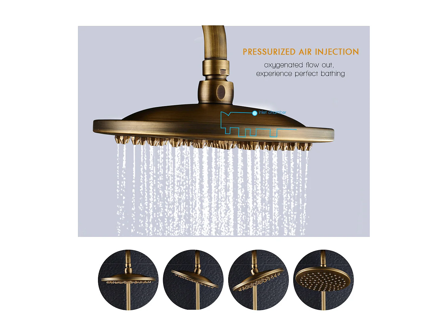 AURALUM MAX Columna DOuche Mecánico Conjunto de Ducha de Doble Manija Retro Sistema de Ducha Ajustable Kit de Ducha de Latón Antiguo Acabado Bronce