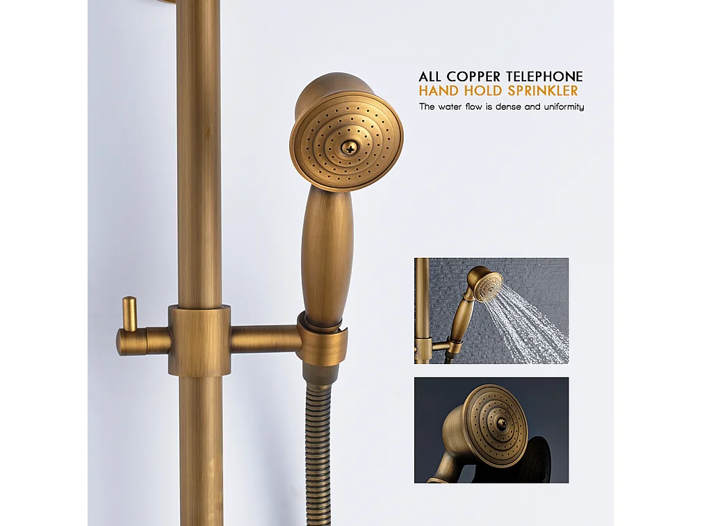 AURALUM MAX Columna DOuche Mecánico Conjunto de Ducha de Doble Manija Retro Sistema de Ducha Ajustable Kit de Ducha de Latón Antiguo Acabado Bronce