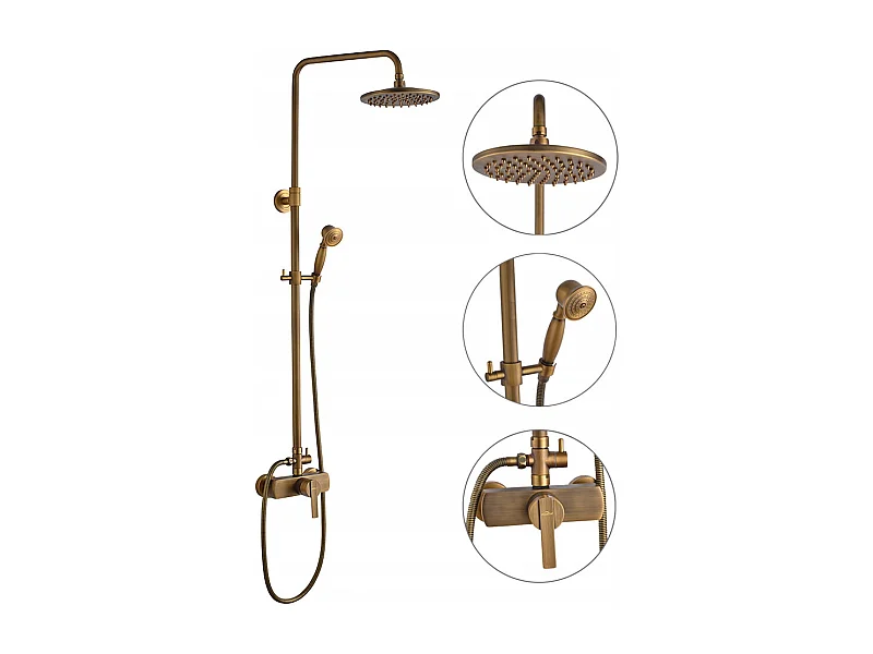 AURALUM MAX Colonne Douche Mécanique Ensemble de Douche à Double Poignée Rétro Système de Douche Réglable Kit Douche en Laiton Antique Finition Bronze