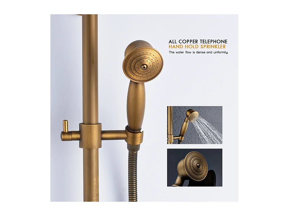 Columna Ducha Mecánica Conjunto de Ducha de Doble Mango Retro Sistema de Ducha Ajustable Kit de Ducha de Latón Antiguo Acabado Bronce