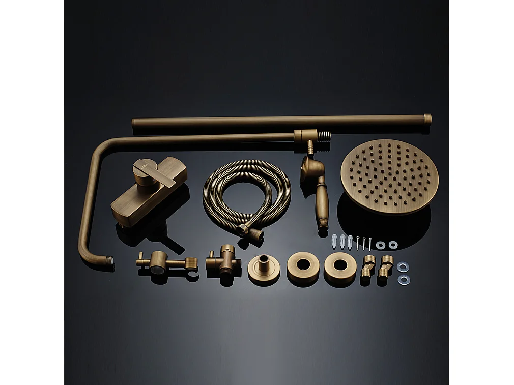 Columna Ducha Mecánica Conjunto de Ducha de Doble Mango Retro Sistema de Ducha Ajustable Kit de Ducha de Latón Antiguo Acabado Bronce