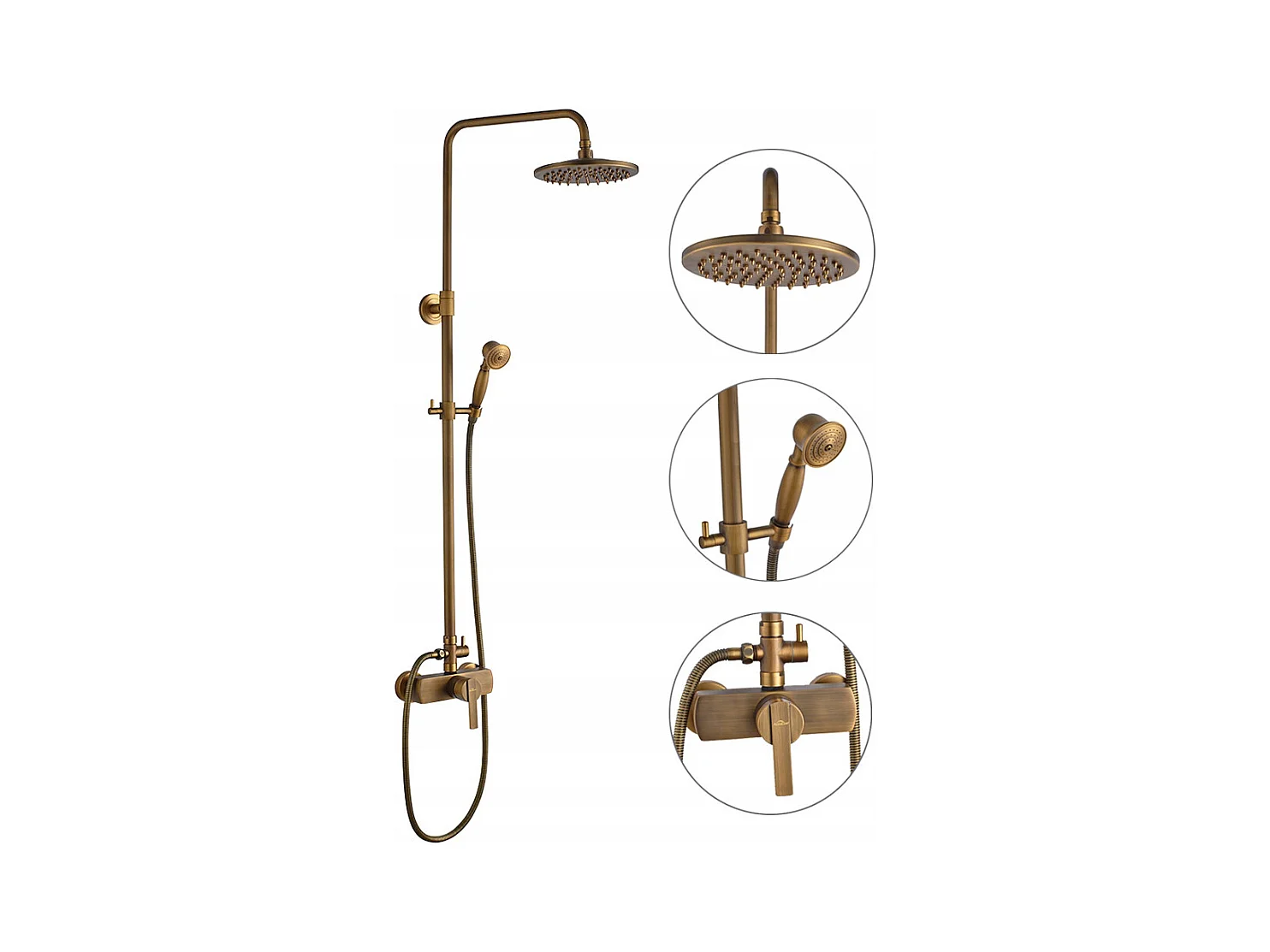 Colonne Douche Mécanique Ensemble de Douche à Double Poignée Rétro Système de Douche Réglable Kit de Douche en Laiton Antique Finition Bronze