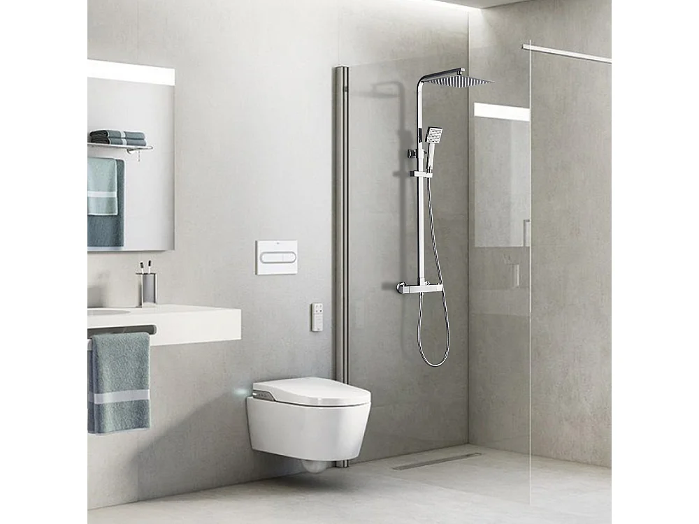 Système douche avec thermostat,douche effet pluie, colonne  douche en Laiton avec pommeau de douche/douchette à main,barre de douche réglable