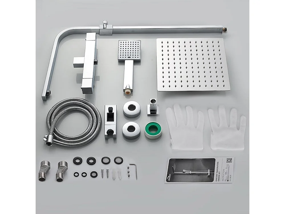 Système douche avec thermostat,douche effet pluie, colonne  douche en Laiton avec pommeau de douche/douchette à main,barre de douche réglable